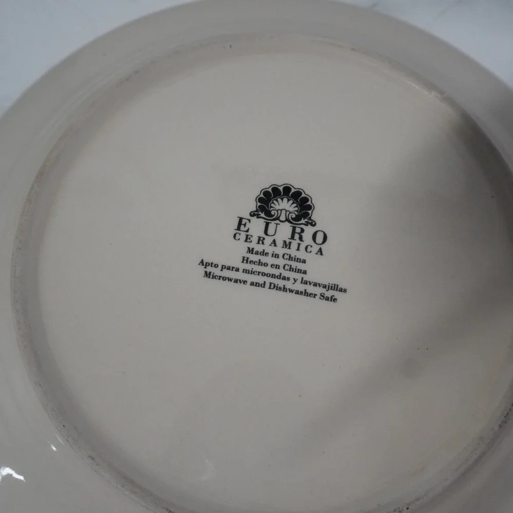 Euro Ceramica Zanzibar Salad Plates Set of 2‎ Blue Yellow Red Floral 8.25 Inch